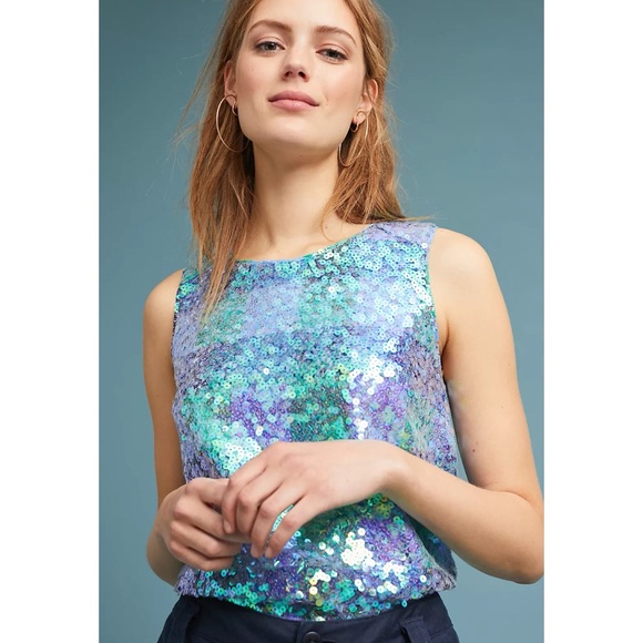 MAEVE by ANTHROPOLOGIE Amatheia Blue Sleeveless Sequin Top Women's Size 8 - Picture 14 of 14